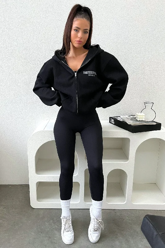 Sleeveless Women's Silk - Trimmed Sweaters for SummerSeries 6 Zip Up Hoodie - Black