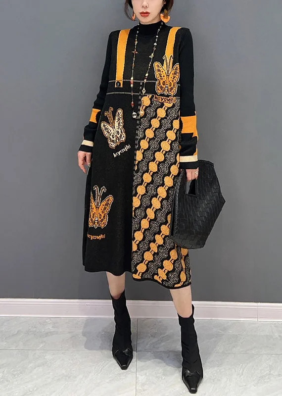 Mini - Length Women's Chunky Knit Sweater Dresses in Bold HuesSlim Fit Colorblock Hign Neck Print Patchwork Long Knit Dress Winter Mini - Length Women's Chunky Knit Sweater Dresses in Bold HuesSlim Fit Colorblock Hign Neck Print Patchwork Long Knit Dress Winter