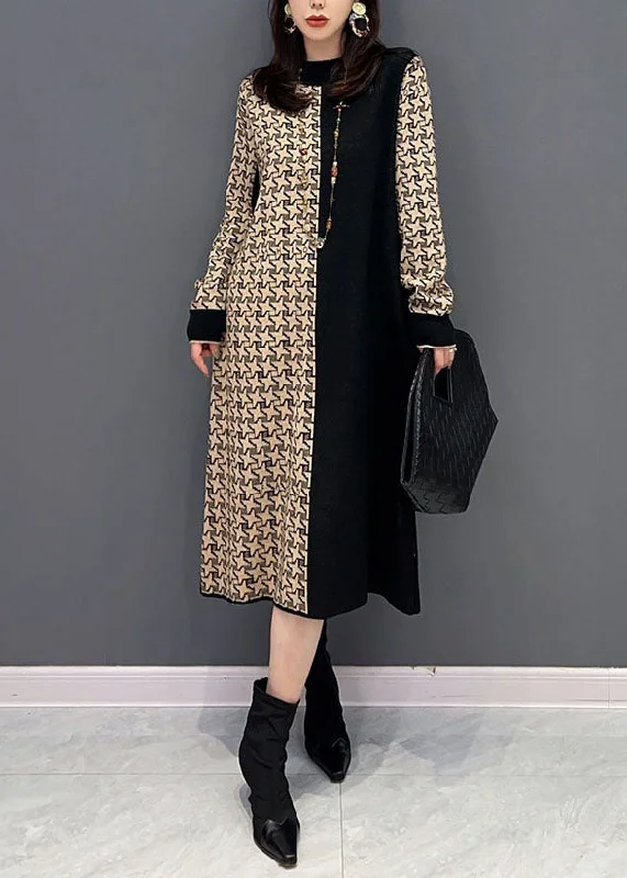 Wrap - Style Women's Lambswool Sweater Dresses in Elegant ShadesSlim Fit Colorblock O Neck Patchwork Print Knitted Dress Winter Wrap - Style Women's Lambswool Sweater Dresses in Elegant ShadesSlim Fit Colorblock O Neck Patchwork Print Knitted Dress Winter