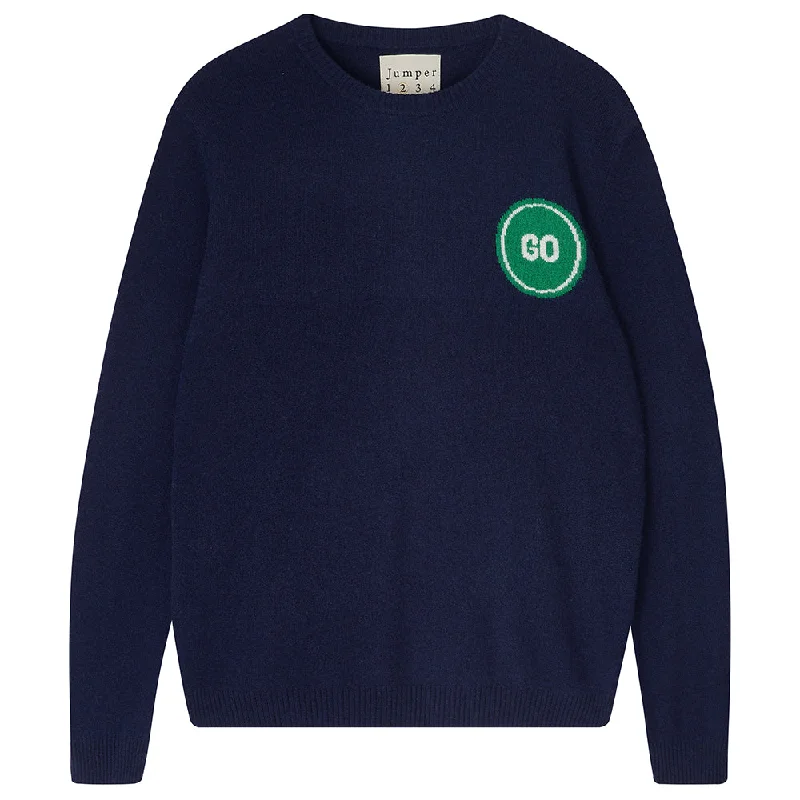 High - Low Hem Women's Cashmere - Blended SweatersStop/Go Crew Sweater in Shark Navy Multi High - Low Hem Women's Cashmere - Blended SweatersStop/Go Crew Sweater in Shark Navy Multi