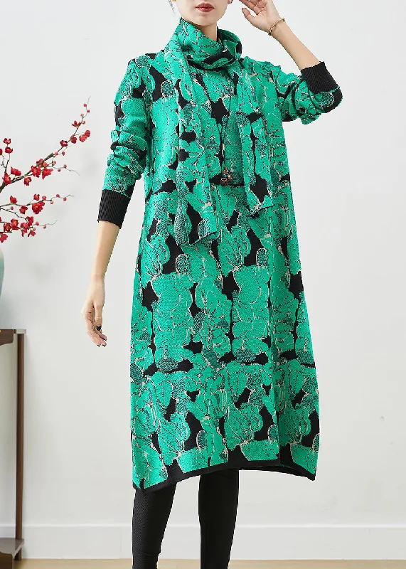 Empire Waist Women's Alpaca Wool Sweater Dresses in Earthy TonesStylish Green Print Give Scarf Knit Vacation Dresses Fall Empire Waist Women's Alpaca Wool Sweater Dresses in Earthy TonesStylish Green Print Give Scarf Knit Vacation Dresses Fall