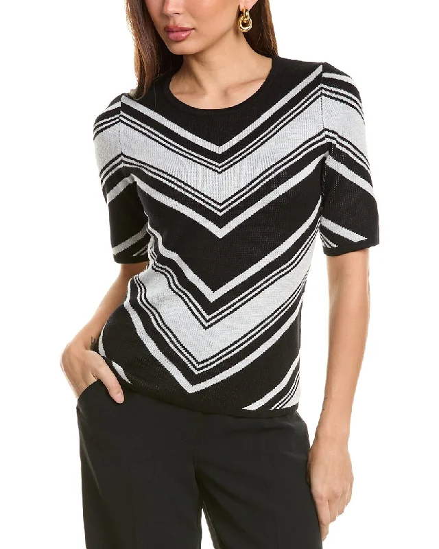 V - Neck Women's Ribbed Sweater Dresses with Belt for a Defined WaistT Tahari Elbow-Sleeve Mitered Chevron Sweater V - Neck Women's Ribbed Sweater Dresses with Belt for a Defined WaistT Tahari Elbow-Sleeve Mitered Chevron Sweater