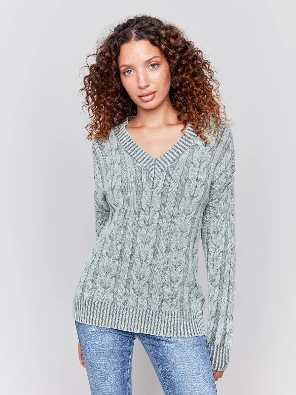 Boat Neck Women's Merino Wool Sweaters in Neutral ShadesV-Neck Cable Knit Sweater - Spruce Boat Neck Women's Merino Wool Sweaters in Neutral ShadesV-Neck Cable Knit Sweater - Spruce