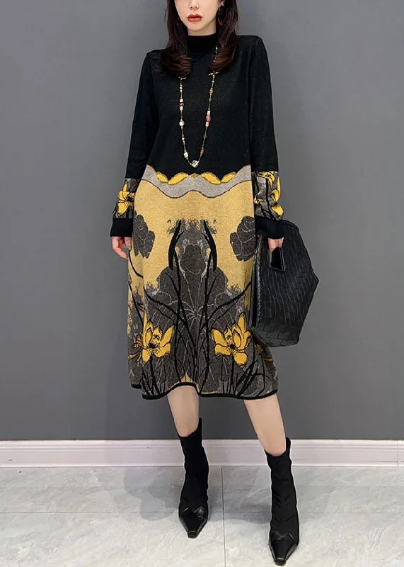 Cowl Neck Women's Cashmere Blend Sweater Dresses for WinterVintage Colorblock Hign Neck Patchwork Print Knitted Dress Winter Cowl Neck Women's Cashmere Blend Sweater Dresses for WinterVintage Colorblock Hign Neck Patchwork Print Knitted Dress Winter