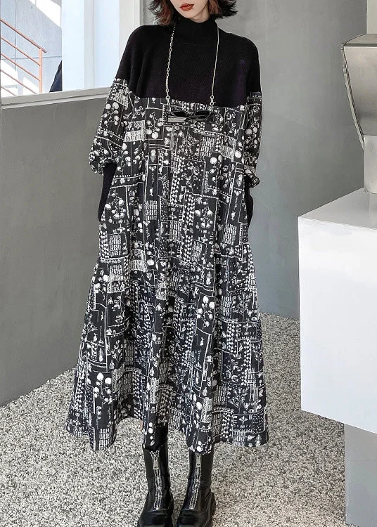 Sleeveless Women's Silk Blend Sweater Dresses for a Sophisticated LookVogue Black Stand Collar Knit Patchwork Print Maxi Dresses Winter Sleeveless Women's Silk Blend Sweater Dresses for a Sophisticated LookVogue Black Stand Collar Knit Patchwork Print Maxi Dresses Winter