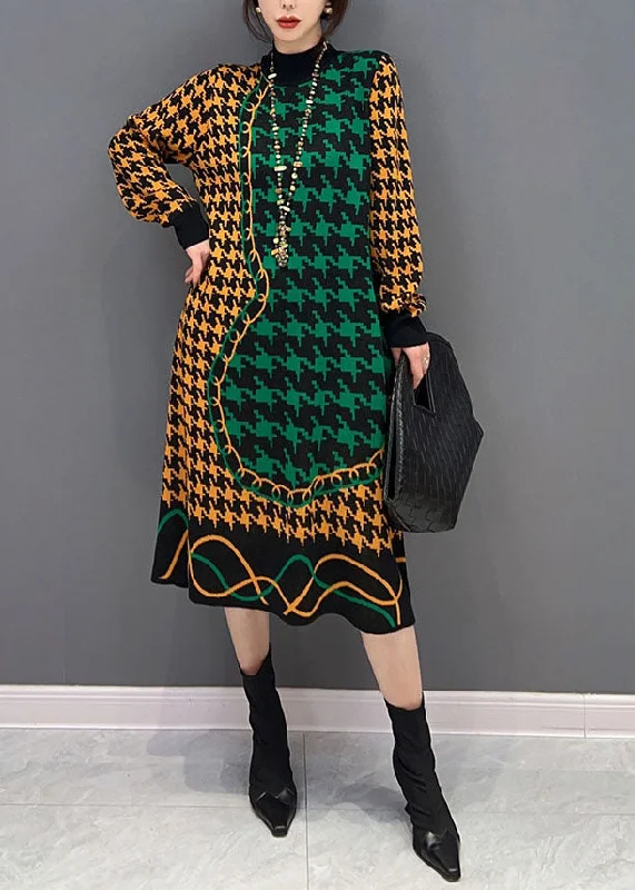 Plus Size Women's Open - Front Cardigan Style Sweater DressesWomen Colorblock Hign Neck Original Design Plaid Long Knit Dress Winter Plus Size Women's Open - Front Cardigan Style Sweater DressesWomen Colorblock Hign Neck Original Design Plaid Long Knit Dress Winter