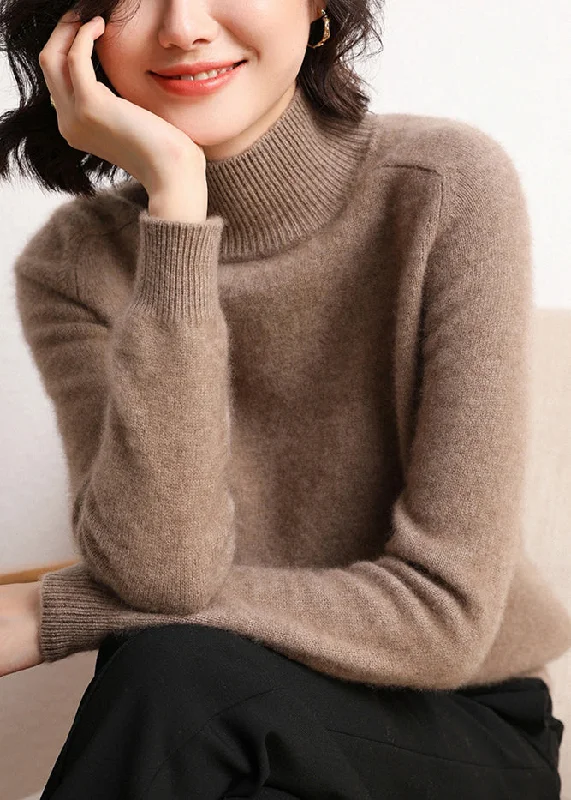 Bell - Sleeve Women's Mohair - Wool Blend SweatersWomen Dark Camel Turtleneck Solid Cashmer Sweaters Winter Bell - Sleeve Women's Mohair - Wool Blend SweatersWomen Dark Camel Turtleneck Solid Cashmer Sweaters Winter