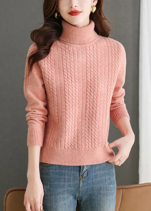 Plus Size Women's Embroidered Sweaters in Ethnic StylesWomen Pink Turtleneck Solid Knit Sweater Winter Plus Size Women's Embroidered Sweaters in Ethnic StylesWomen Pink Turtleneck Solid Knit Sweater Winter