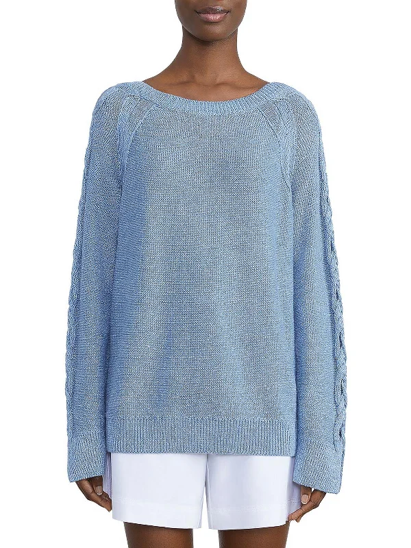 Plus Size Women's Open - Front Cardigan Style Sweater DressesWomens Linen Blend Ribbed Trim Pullover Sweater Plus Size Women's Open - Front Cardigan Style Sweater DressesWomens Linen Blend Ribbed Trim Pullover Sweater