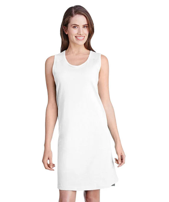 Women's cropped sweatshirt with a slogan graphic for a fun and expressive look3523 - LAT Ladies Racerback Tank Dress | White Women's cropped sweatshirt with a slogan graphic for a fun and expressive look3523 - LAT Ladies Racerback Tank Dress | White