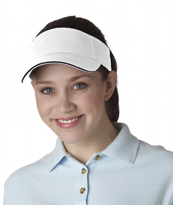 Women's crew - neck sweatshirt in a heather gray shade for a classic and versatile option8113 - UltraClub Classic Cut Brushed Cotton Twill Sandwich Visor | White/Navy