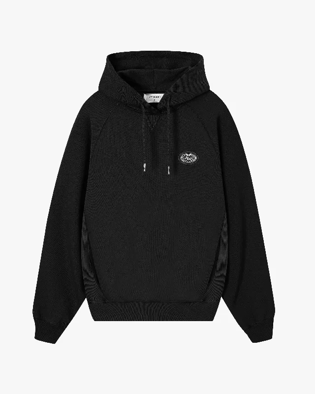 Women's cropped sweatshirt with a slogan graphic for a fun and expressive lookESSENTIALS HOOD BLACK Women's cropped sweatshirt with a slogan graphic for a fun and expressive lookESSENTIALS HOOD BLACK