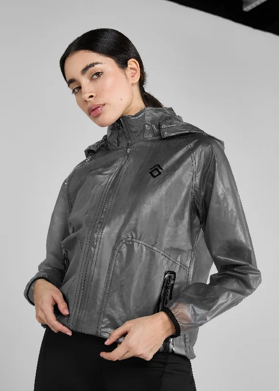 Women's cropped leather jackets with silver zippers for a punk - inspired outfitBlack Clear Rain Jacket Women's cropped leather jackets with silver zippers for a punk - inspired outfitBlack Clear Rain Jacket