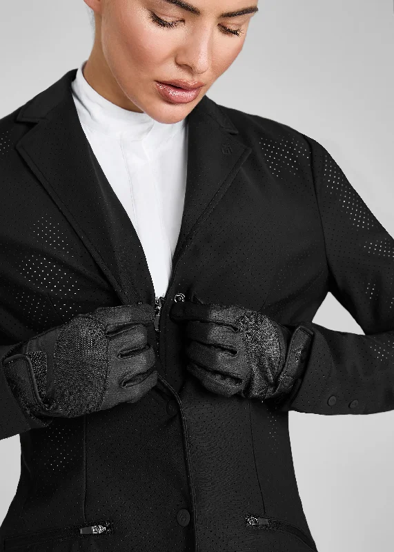 Women's cropped leather jackets with silver zippers for a punk - inspired outfitBlack Ventilated Competition Jacket Women's cropped leather jackets with silver zippers for a punk - inspired outfitBlack Ventilated Competition Jacket