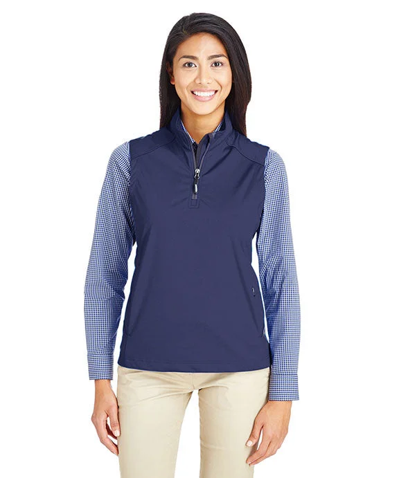 Women's quarter - zip sweatshirt made of organic cotton for eco - conscious fashionCE709W - Core 365 Ladies Techno Lite Three-Layer Knit Tech-Shell Quarter-Zip Vest | Classic Navy