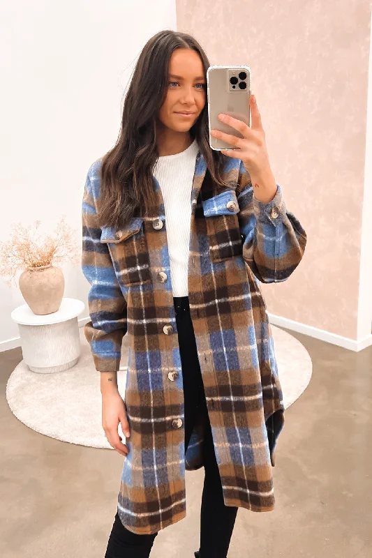 Women's cropped leather jackets with silver zippers for a punk - inspired outfitChase Shacket Blue Chocolate Women's cropped leather jackets with silver zippers for a punk - inspired outfitChase Shacket Blue Chocolate