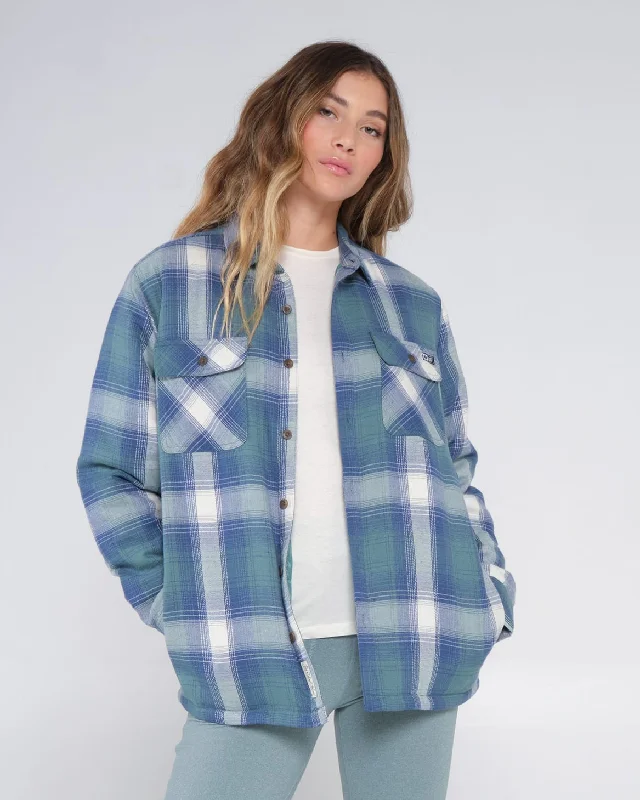 Women's bomber jackets with floral embroidery for a feminine and unique designChore Shacket - Atlantic Green Women's bomber jackets with floral embroidery for a feminine and unique designChore Shacket - Atlantic Green