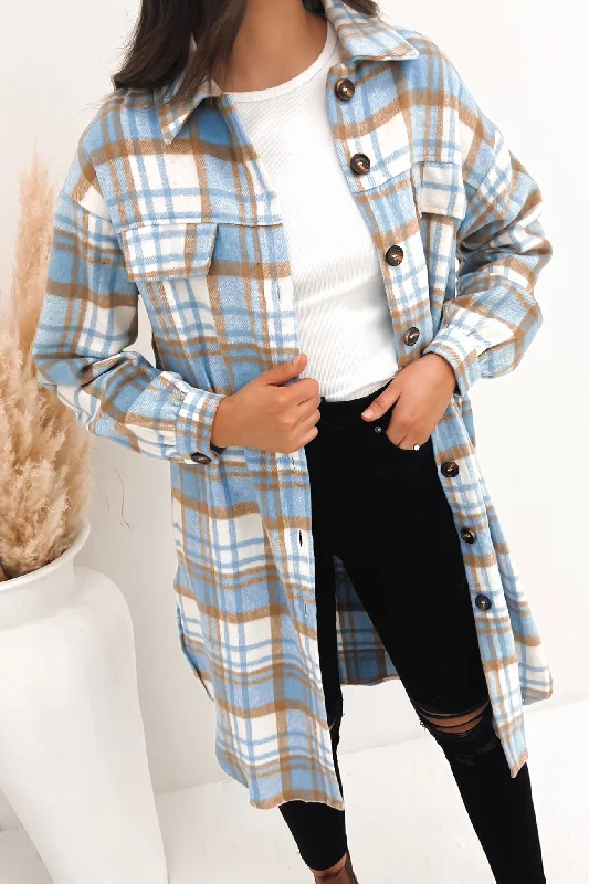 Women's double - breasted tweed jackets in classic colors for a sophisticated office lookEmilie Shacket Blue Women's double - breasted tweed jackets in classic colors for a sophisticated office lookEmilie Shacket Blue