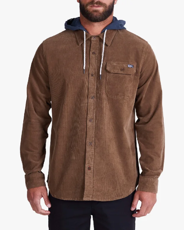 Women's military - style jackets with epaulets for a tough and fashionable appearanceFinback Corduroy L/S Hooded Shirt - Earth Women's military - style jackets with epaulets for a tough and fashionable appearanceFinback Corduroy L/S Hooded Shirt - Earth