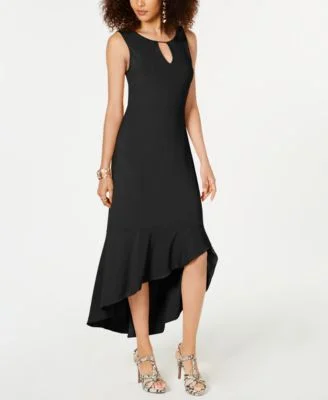 Flounce-Hem Maxi Dress Black