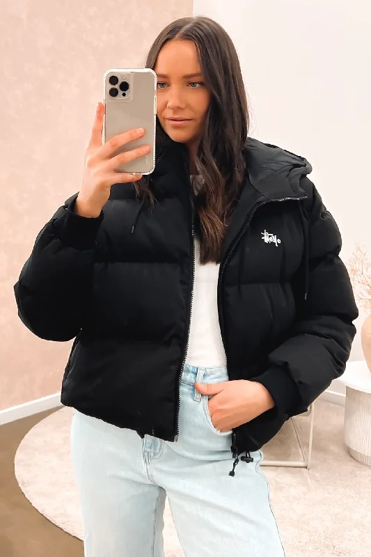Women's pea coats in a plus - size fit for a flattering and warm winter coatGraffiti Hood Puffa Jacket Black Women's pea coats in a plus - size fit for a flattering and warm winter coatGraffiti Hood Puffa Jacket Black