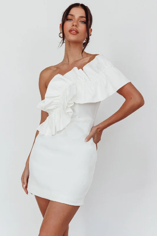 Grecca One-Shoulder Mini Dress Off White