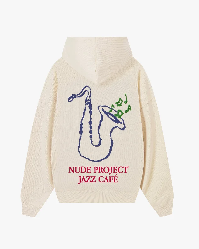 Women's cropped sweatshirt with a lace - trimmed hem for a romantic lookJAZZ CAFÉ HOOD MARSHMALLOW Women's cropped sweatshirt with a lace - trimmed hem for a romantic lookJAZZ CAFÉ HOOD MARSHMALLOW