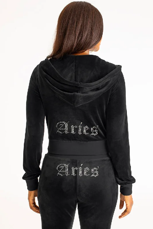 Women's oversized cropped hoodie with drawstrings for a trendy lookAries Big Bling Velour Hoodie Women's oversized cropped hoodie with drawstrings for a trendy lookAries Big Bling Velour Hoodie