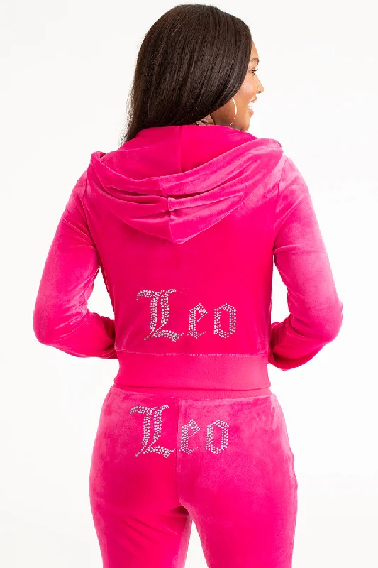 Women's quarter - zip sweatshirt made of organic cotton for eco - conscious fashionLeo Big Bling Velour Hoodie