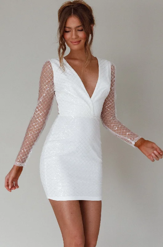 Juno Plunging Neckline Sequin Mini Dress White