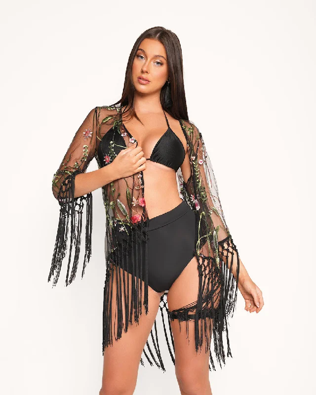 Women's cropped leather jackets with a fringe detail for a western - inspired outfitLace Flower Fields Cropped Cover Up Women's cropped leather jackets with a fringe detail for a western - inspired outfitLace Flower Fields Cropped Cover Up