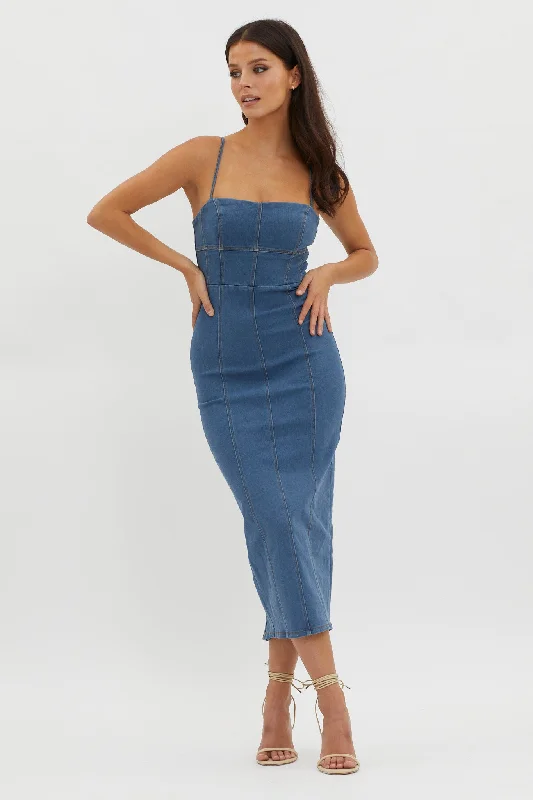 Lenni Denim Midi Dress Dark Blue