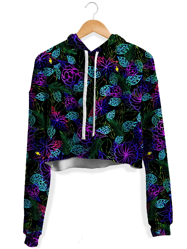 Light Night Floral Fleece Crop Hoodie