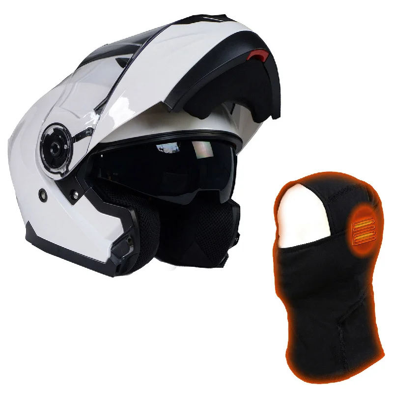 Milwaukee Helmets MPH9816DOT 'Breeze' White Modular Helmet for Men and Women Biker w/ MP7922FMSET Heated Balaclava Bundle