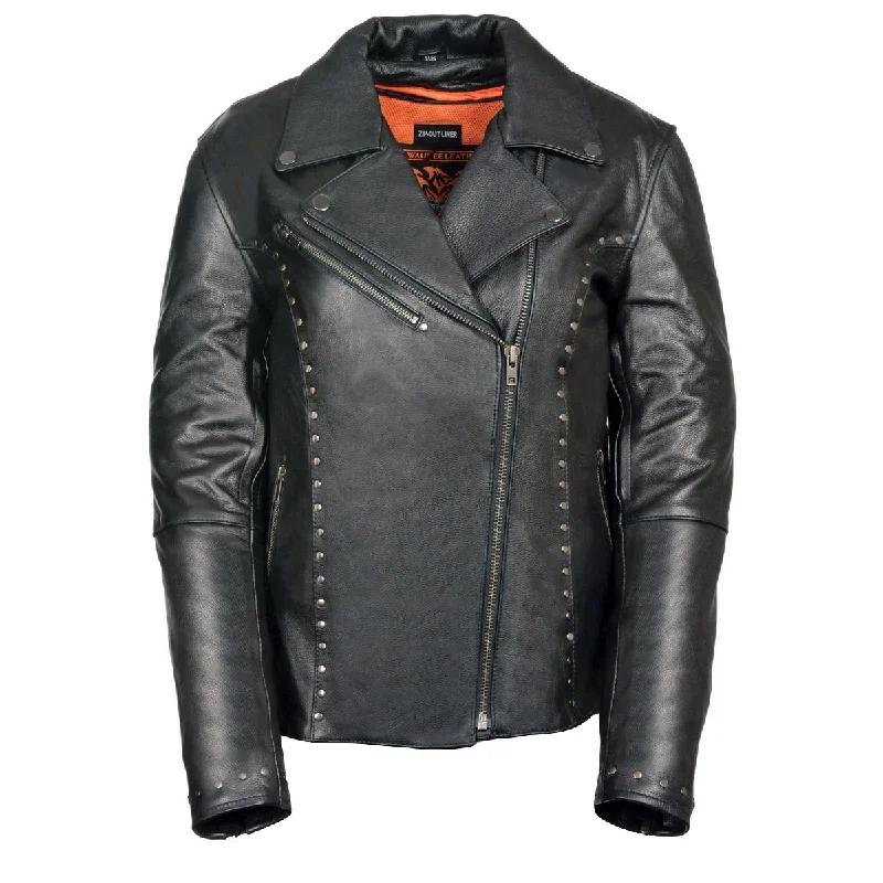 Women's double - breasted tweed jackets in classic colors for a sophisticated office lookMilwaukee Leather ML1948 Women's Classic Riveted Motorcycle Black Leather Jacket Women's double - breasted tweed jackets in classic colors for a sophisticated office lookMilwaukee Leather ML1948 Women's Classic Riveted Motorcycle Black Leather Jacket
