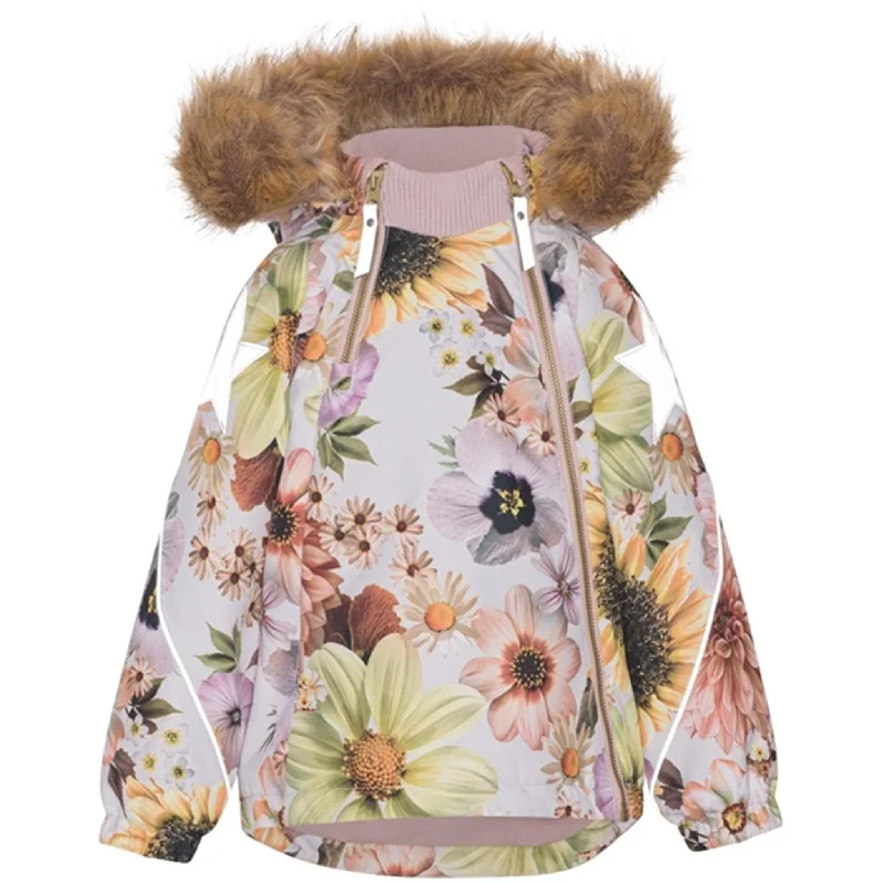 Women's winter coats with fur hood linings​Molo Retro Flowers Hopla Fur Jacket