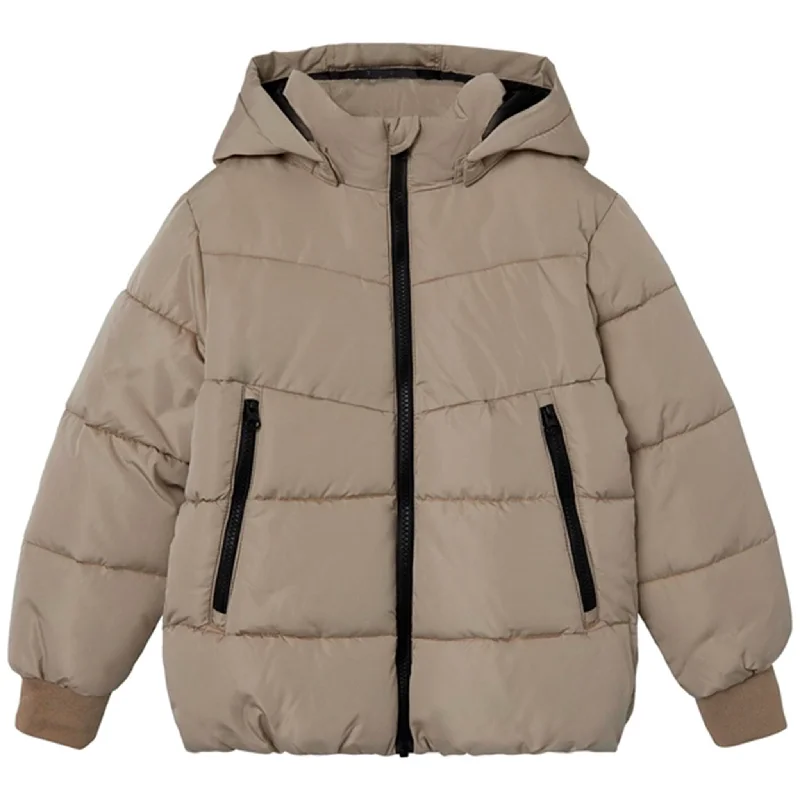 Women's winter coats with thumb holes​Name it Weathered Teak Music Puffer Jacket