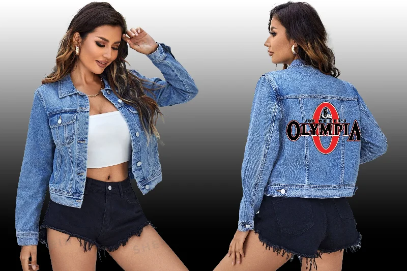 Women's military - style jackets with epaulets for a tough and fashionable appearanceOlympia Women's Blue Jean Jacket Classic Logo Women's military - style jackets with epaulets for a tough and fashionable appearanceOlympia Women's Blue Jean Jacket Classic Logo