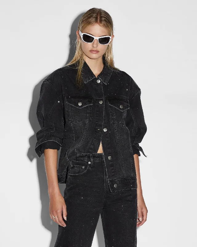 Women's faux fur - trimmed denim jackets for a trendy and cozy styleOVERSIZED JACKET KRYSTAL NOIR Women's faux fur - trimmed denim jackets for a trendy and cozy styleOVERSIZED JACKET KRYSTAL NOIR