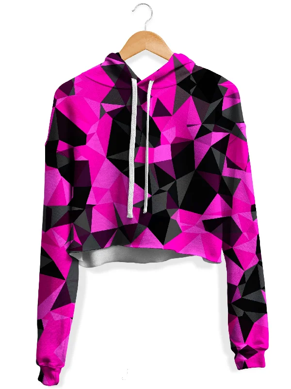 Women's oversized cropped hoodie with drawstrings for a trendy lookPink and Black Geo Fleece Crop Hoodie Women's oversized cropped hoodie with drawstrings for a trendy lookPink and Black Geo Fleece Crop Hoodie