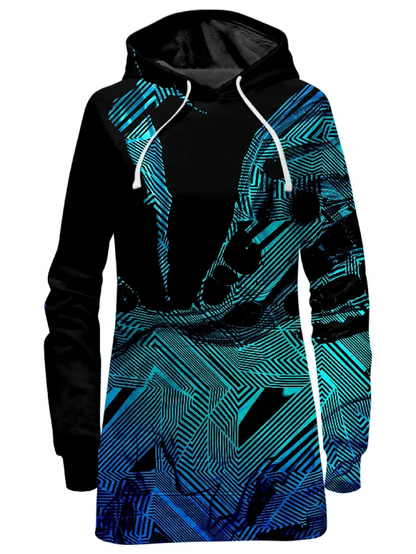 Women's tie - front hoodie in a lightweight fabric for summer layeringPrimordial Flow Aqua Hoodie Dress Women's tie - front hoodie in a lightweight fabric for summer layeringPrimordial Flow Aqua Hoodie Dress