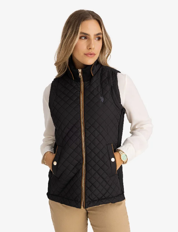 Women's faux fur - trimmed denim jackets for a trendy and cozy styleSIDE KNIT QUILTED VEST Women's faux fur - trimmed denim jackets for a trendy and cozy styleSIDE KNIT QUILTED VEST