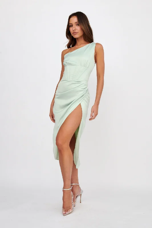 Ryhana One-Shoulder Split Midi Dress Mint