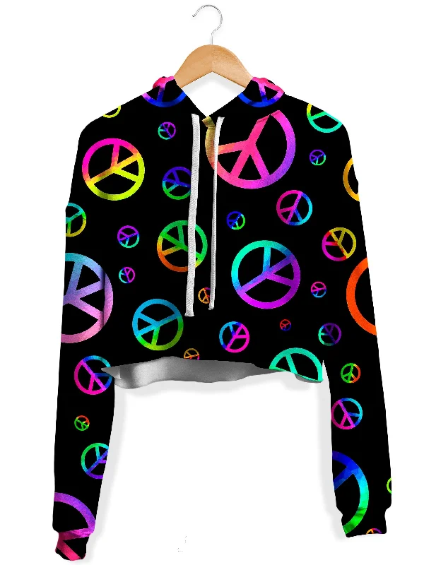 Women's long - sleeve cropped sweatshirt with ribbed cuffs for a snug fitSigns of Peace Fleece Crop Hoodie Women's long - sleeve cropped sweatshirt with ribbed cuffs for a snug fitSigns of Peace Fleece Crop Hoodie