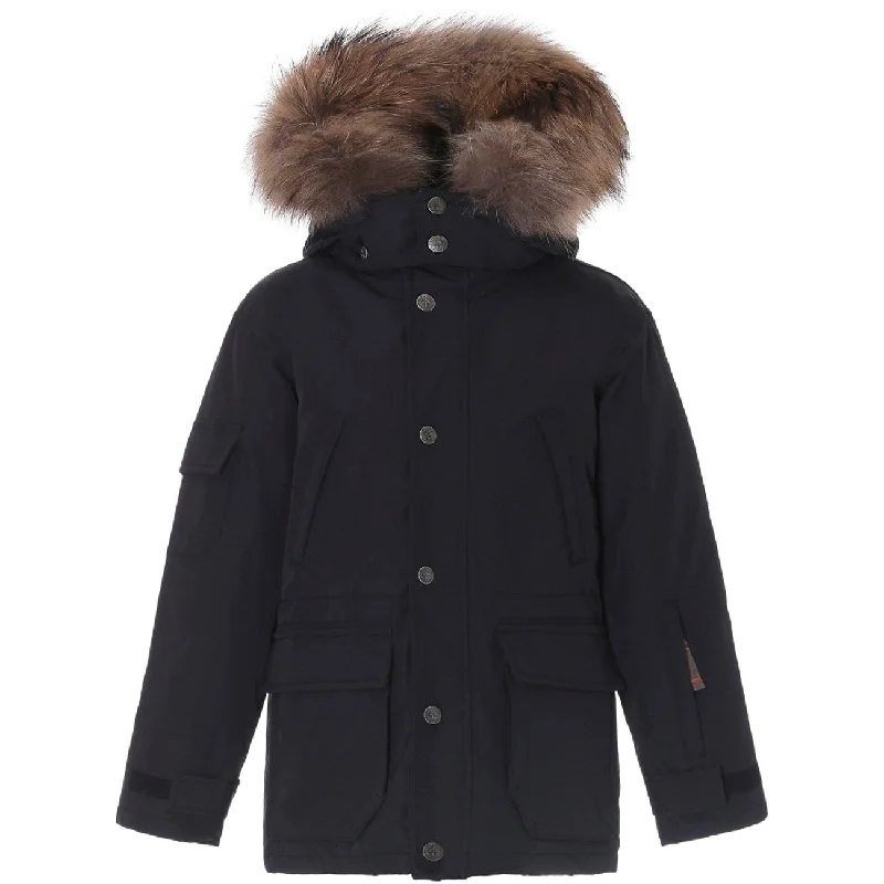 Cable knit woolen winter coats for women​Ver de Terre Eskimo Dunjakke m. Pels Black