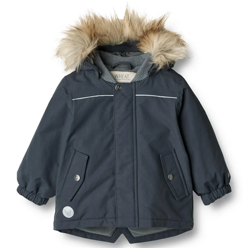 Checkered wool winter coats for women's workwear​Wheat Jacket Kasper Tech Dark Blue
