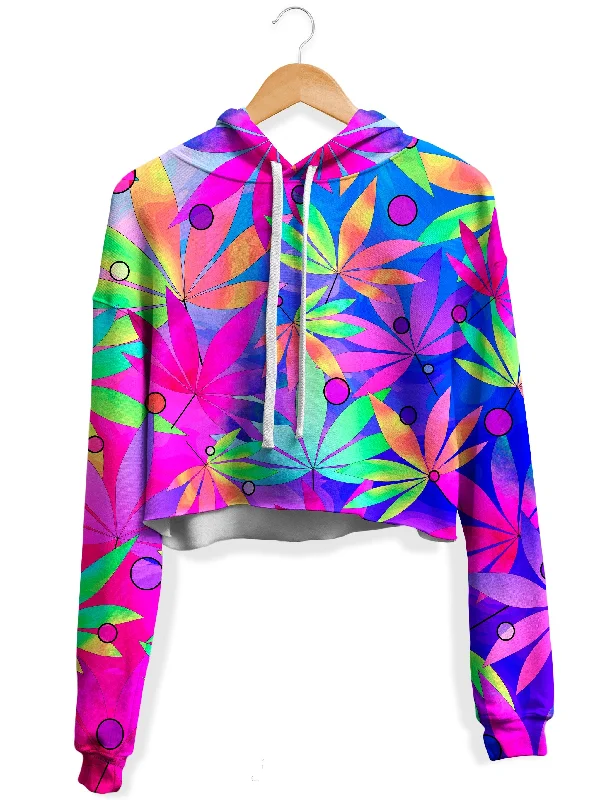 Women's sherpa - lined hoodie for extreme cold weather outdoor activitiesWhimsical Weed Fleece Crop Hoodie Women's sherpa - lined hoodie for extreme cold weather outdoor activitiesWhimsical Weed Fleece Crop Hoodie