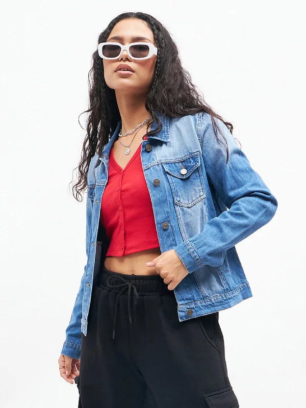 Women's cropped satin jackets in pastel shades for a glamorous evening outWomen Blue Basic Denim Regular Jacket Women's cropped satin jackets in pastel shades for a glamorous evening outWomen Blue Basic Denim Regular Jacket