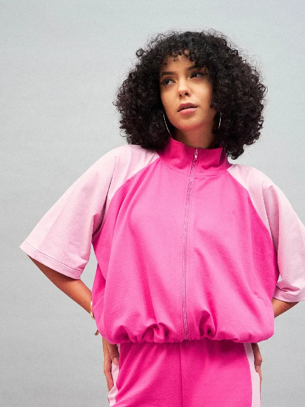 Women's cropped leather jackets with a fringe detail for a western - inspired outfitWomen Pink Knitted Color Block Jacket Women's cropped leather jackets with a fringe detail for a western - inspired outfitWomen Pink Knitted Color Block Jacket
