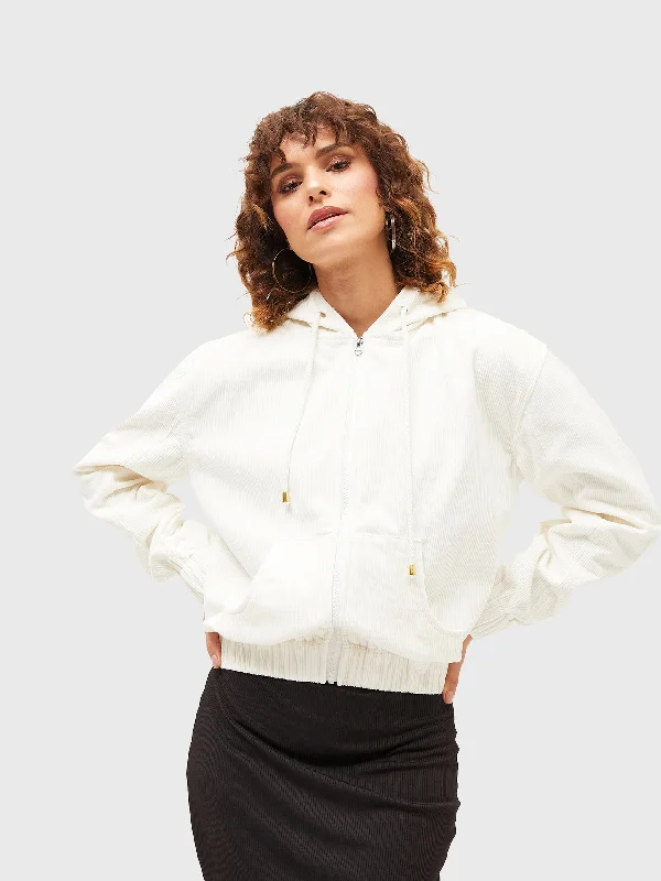 Women's bomber jackets with a holographic finish for a futuristic and eye - catching lookWomen White Corduroy Varsity Jacket Women's bomber jackets with a holographic finish for a futuristic and eye - catching lookWomen White Corduroy Varsity Jacket